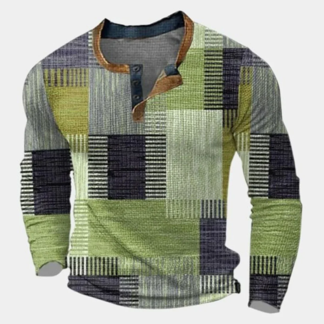 Fedrick - Chemise Henley Patchwork | Mélange de Coton | Manches Longues & Élégante – Image 2